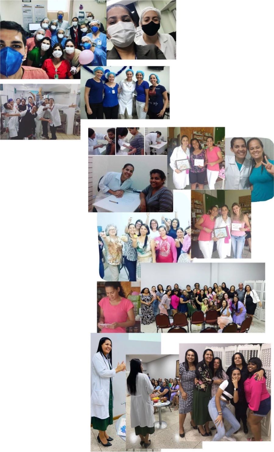Registros da Dra. Railde em atendimentos, palestras e no ambiente hospitalar.